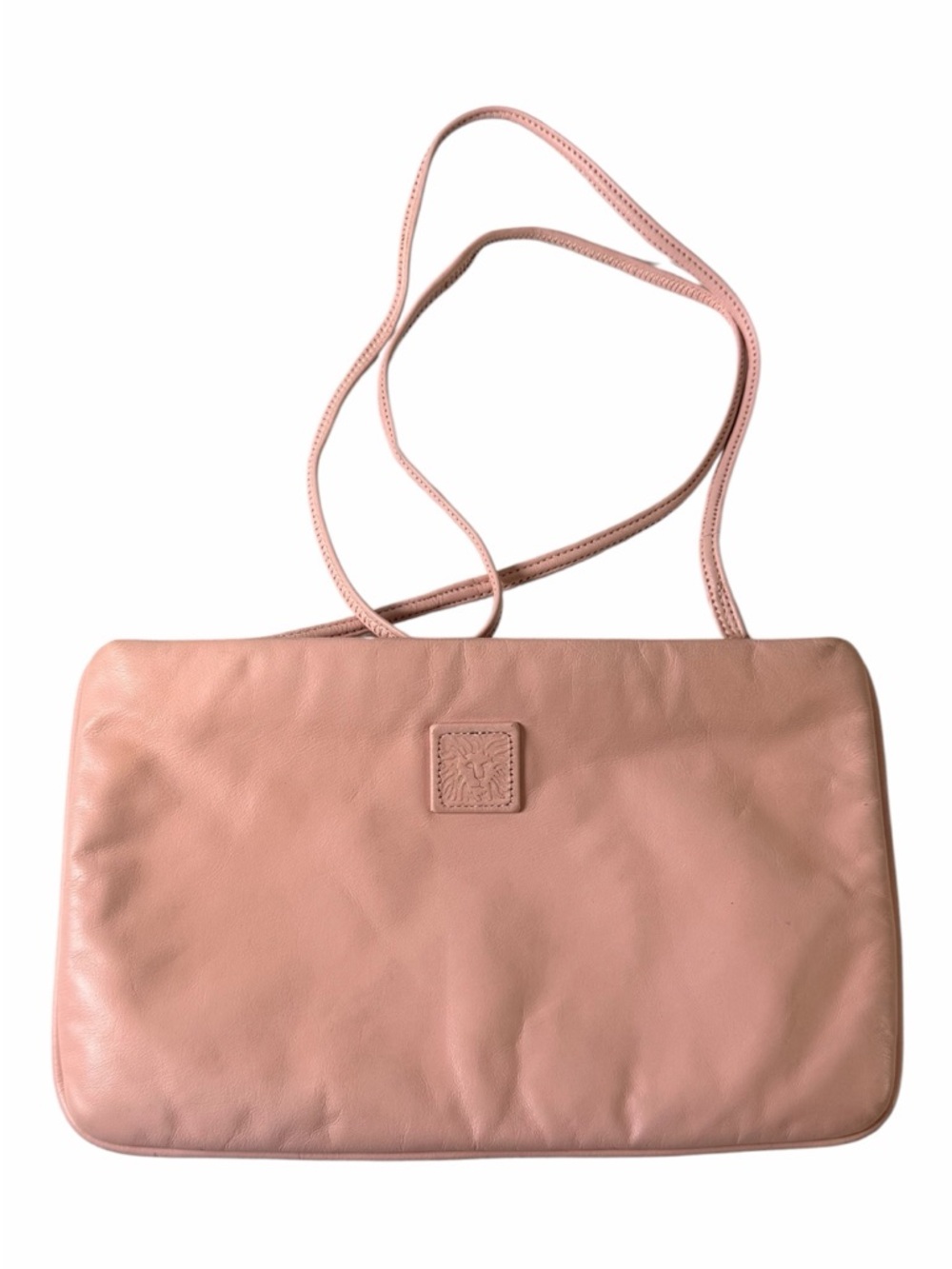Anne Klein for Calderon Vintage Pink Leather Crossbody Clutch Bag Lion Logo